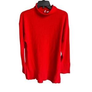 MOTH ANTHROPOLOGIE oversized red side slit sweater roll neck Beachy sz S fits XL